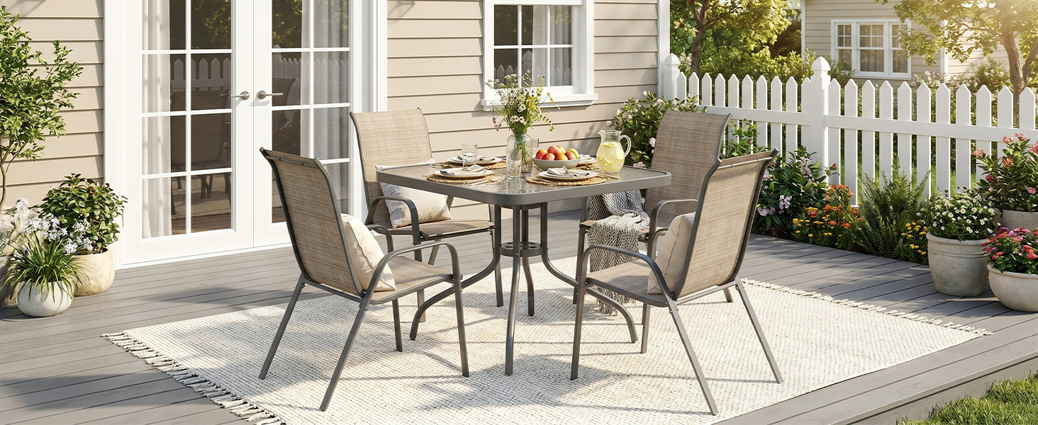 Patio Dining Set 5 Pieces, All Weather Outdoor Furniture W/30″X 30″ Table and 4
