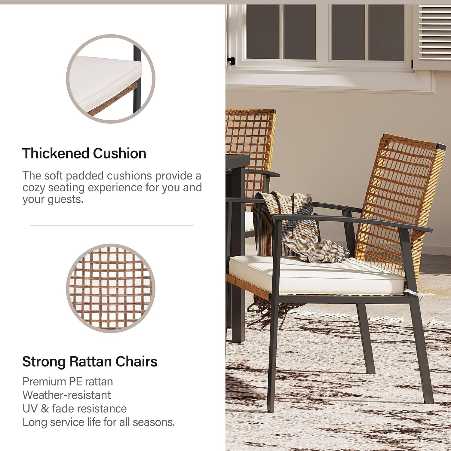 LAUSAINT HOME 5 Pieces Outdoor Patio Dining Set, Wicker Patio Furniture Set of 4