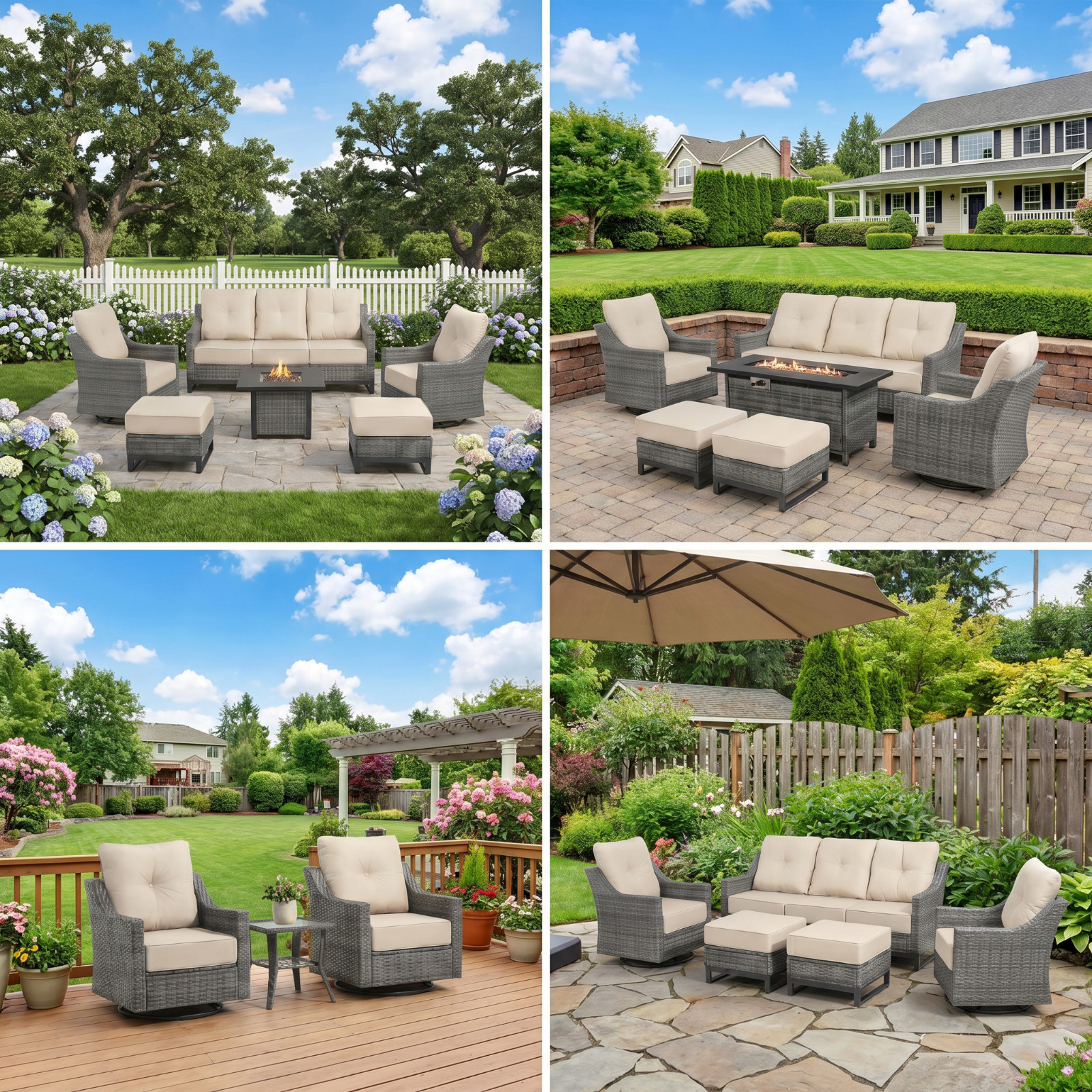 patio furniture set w/ fire table Sofa Chairs ottoman & Side Table CSA cushions