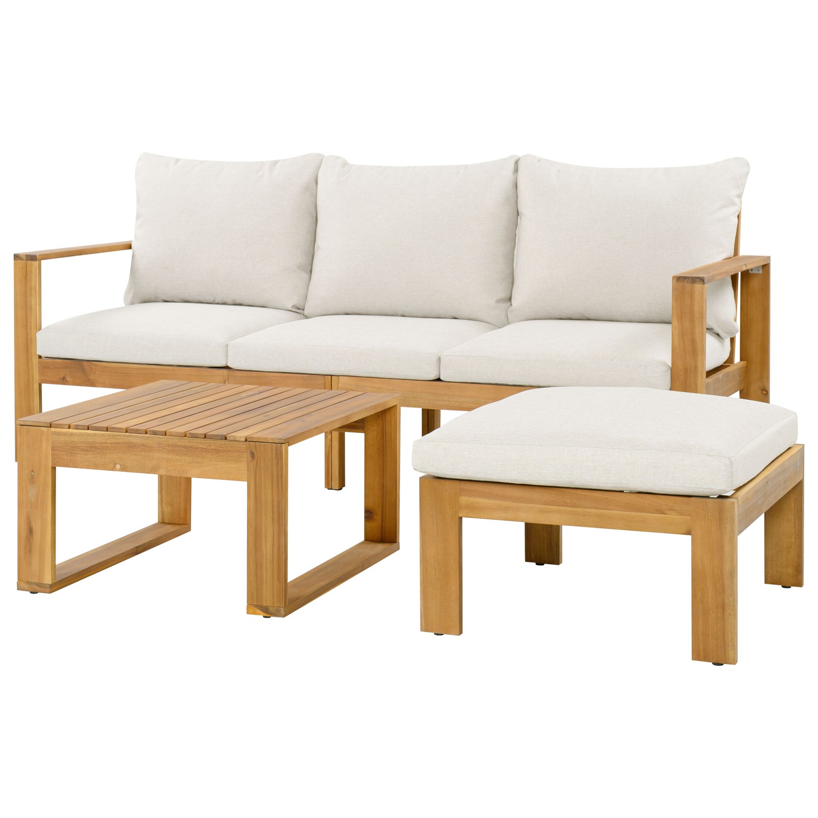 3Piece Acacia Wood Patio Furniture Set Outdoor Sectional Sofa Set W/Coffee Table