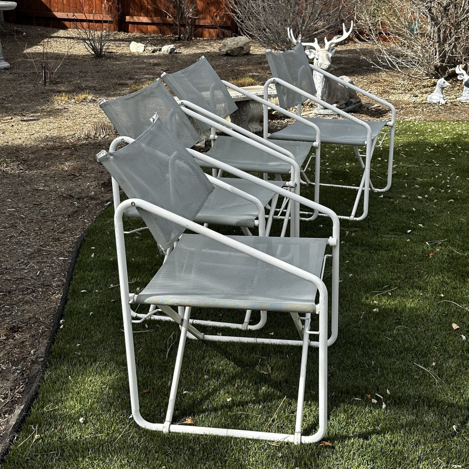 Brown Jordan Nomad Director Chair Set 4 Chairs Folding Patio Set Gray And White