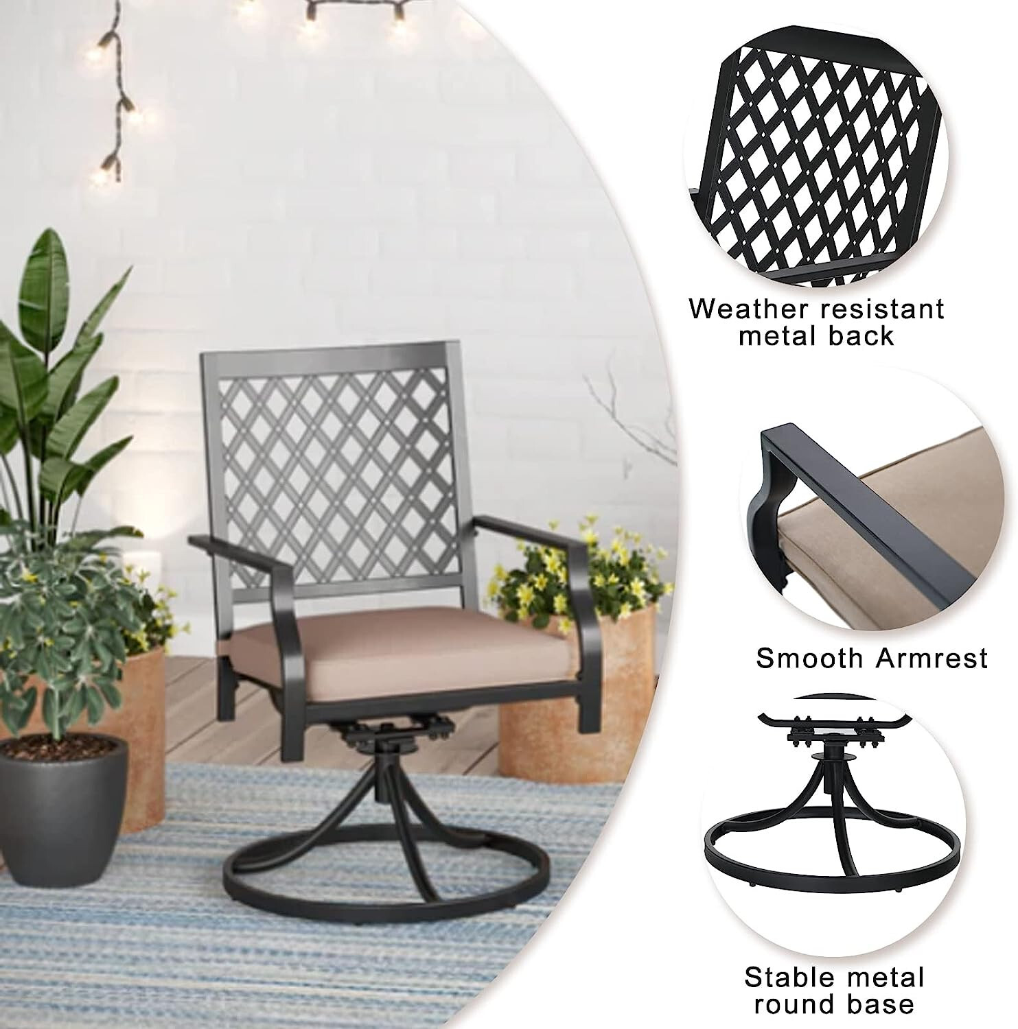 5-Piece Outdoor Patio Dining Set Swivel Chair Table Set with 1.57“ Umbrella Hole