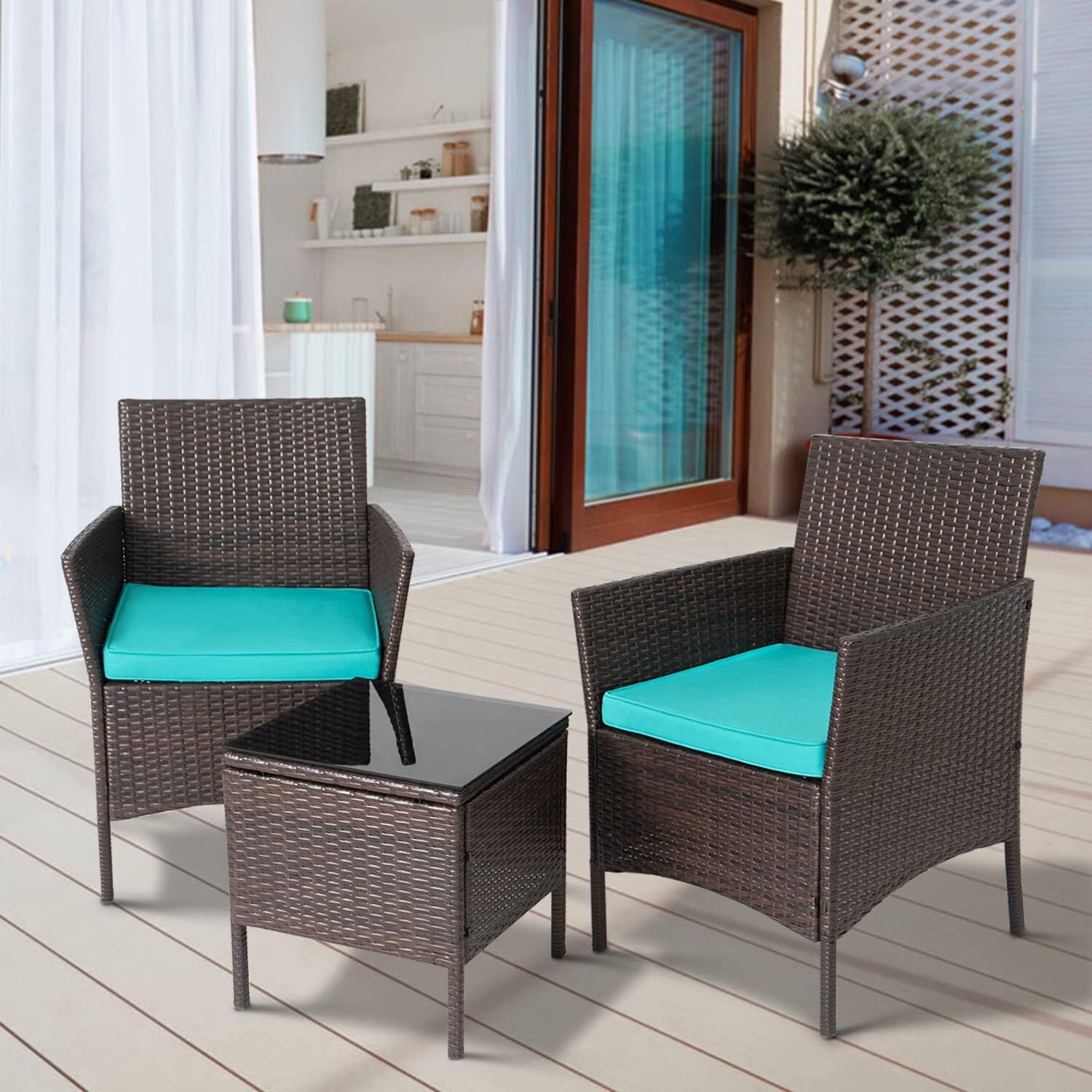 3-Piece Outdoor Wicker Conversation Bistro Set Outdoor Patio Porch Furniture Set