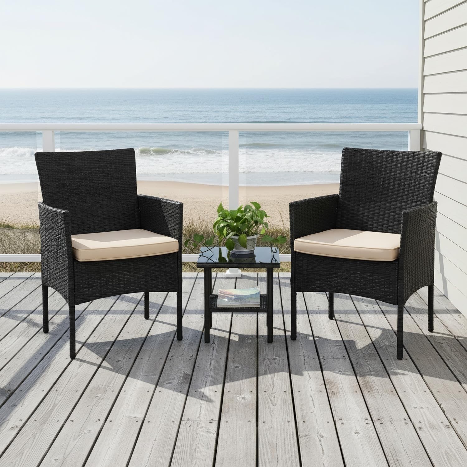 Stylish Rattan Chair Conversation Set with Coffee Table