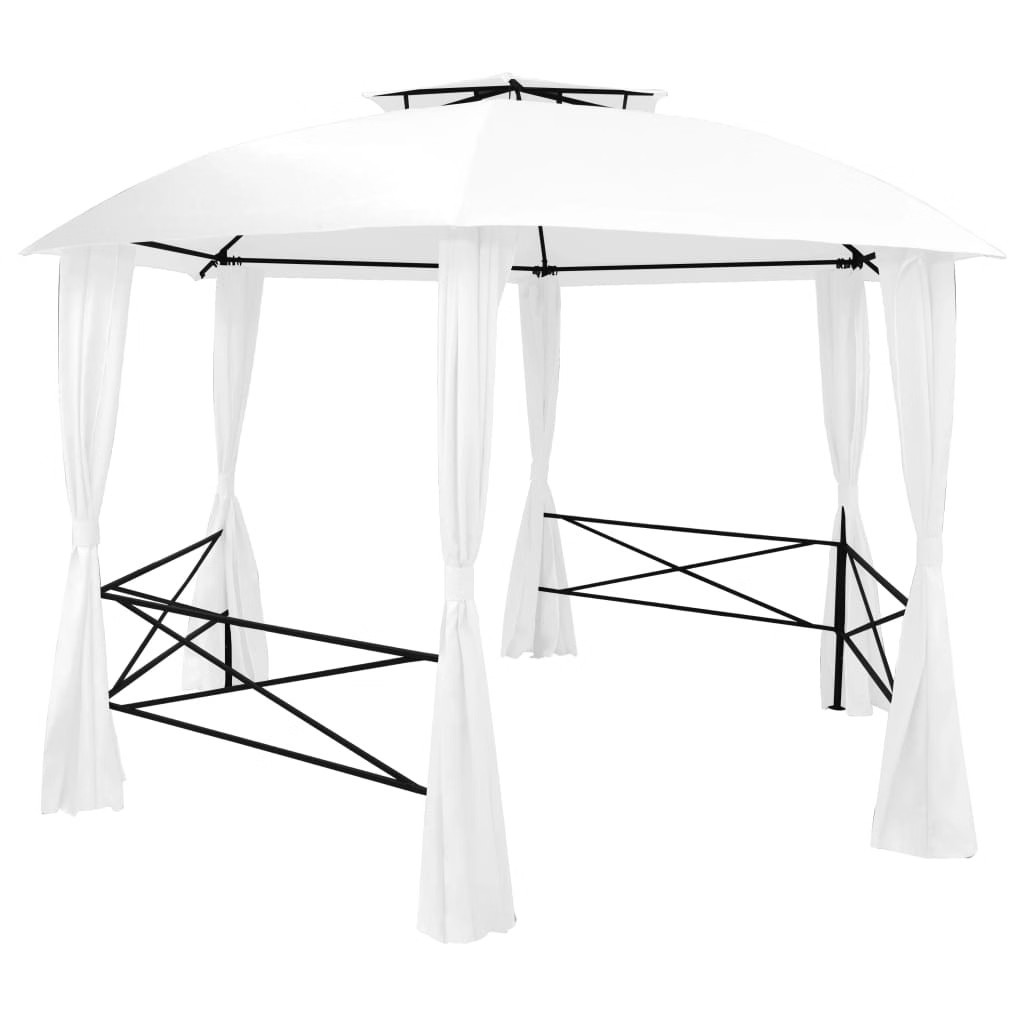 Garden Marquee with Curtains 141.7″x122.8″x104.3″ White 0.6 oz/ft²
