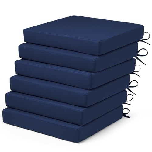 Outdoor Chair Cushions Set of 6 Fade Water Resistant, 18.5X16X3-6 PACK Navy