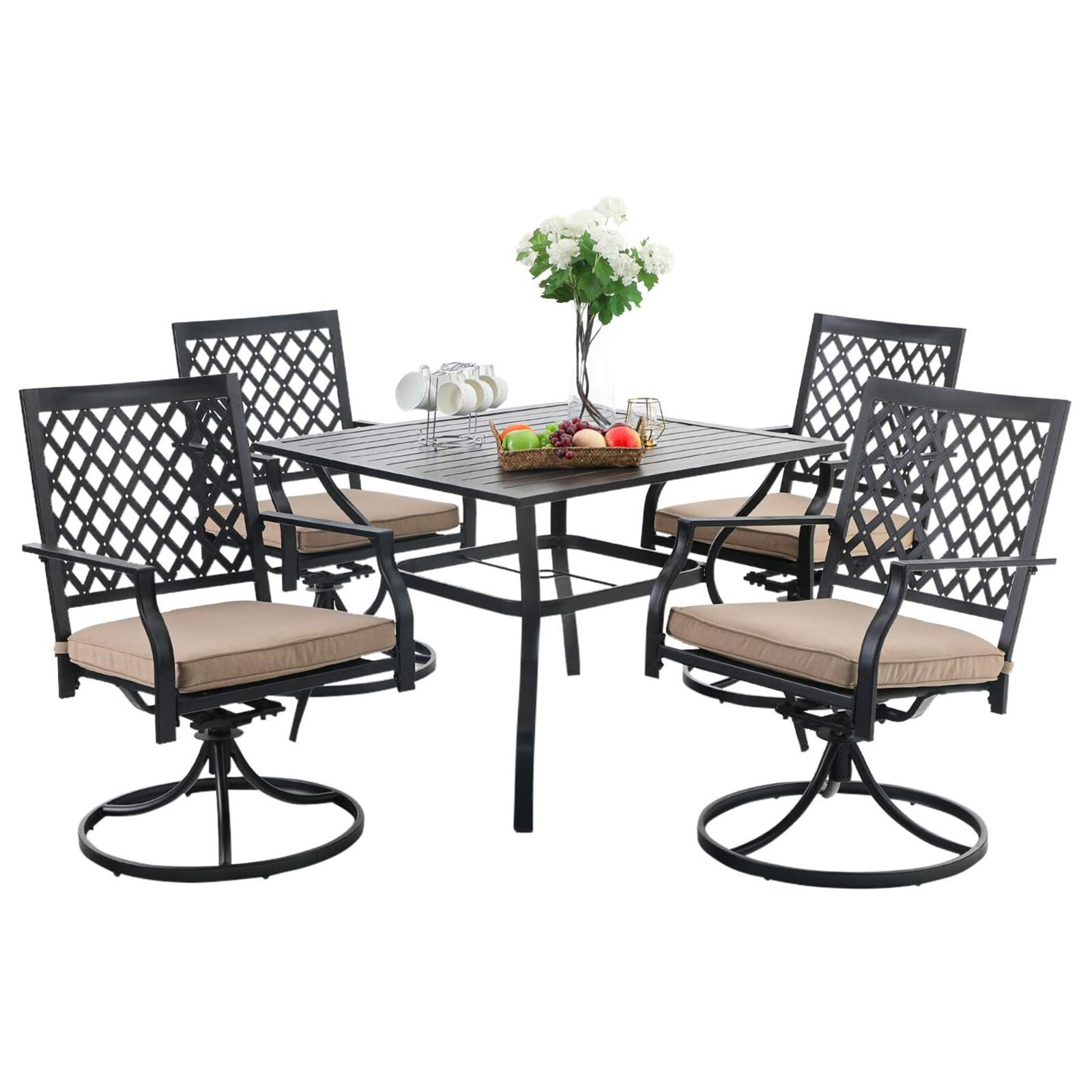 5-Piece Outdoor Patio Dining Set Swivel Chair Table Set with 1.57“ Umbrella Hole