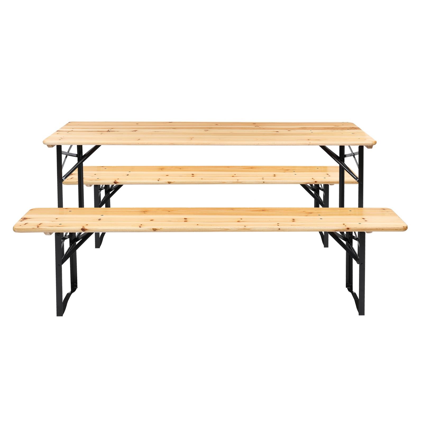 Wooden Folding Camping Table Bench 3PCS Set Patio Picnic for Garden Yard Outdoor
