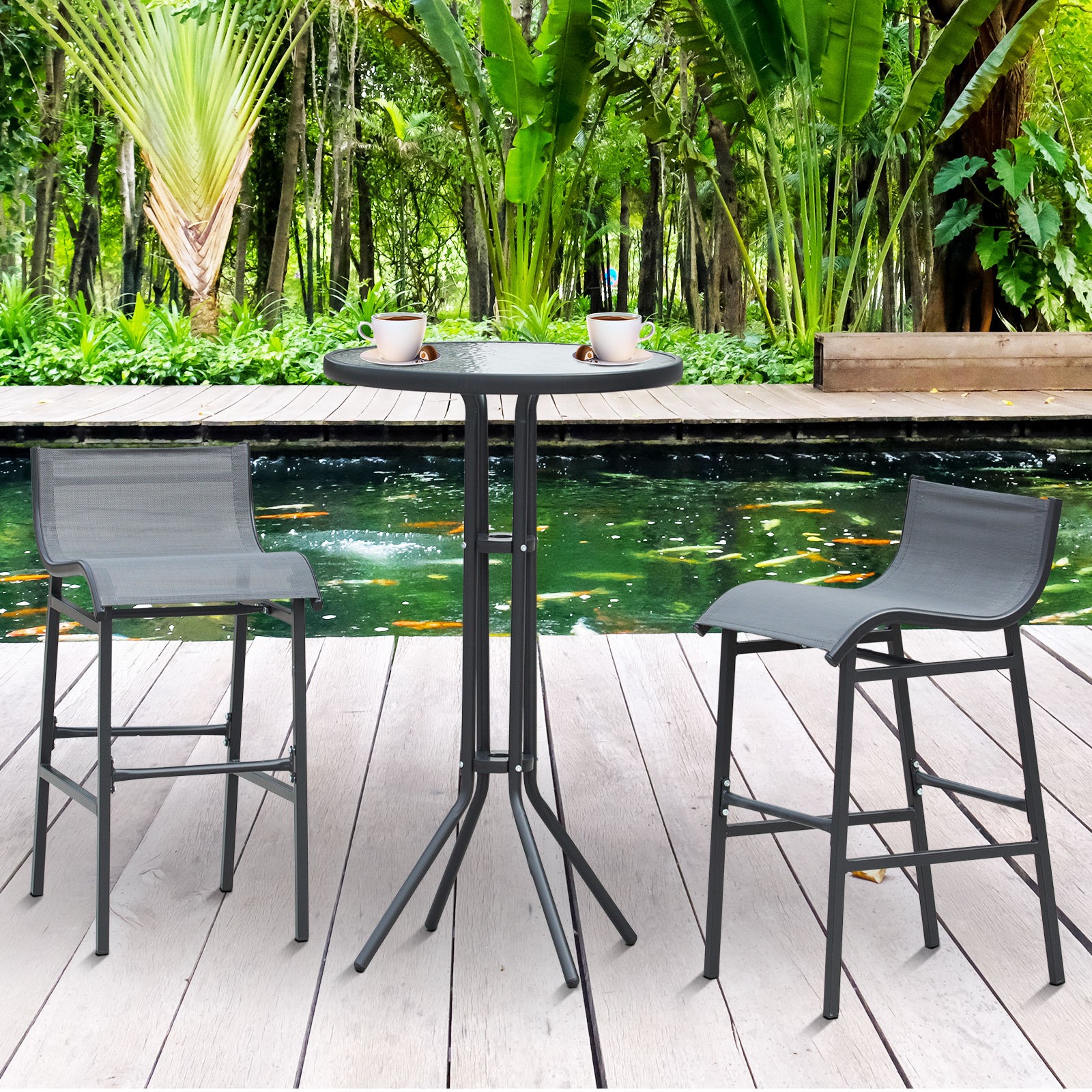 3pc Outdoor Patio Bar Table Chairs Bistro Set Garden Pool Backyard Furniture