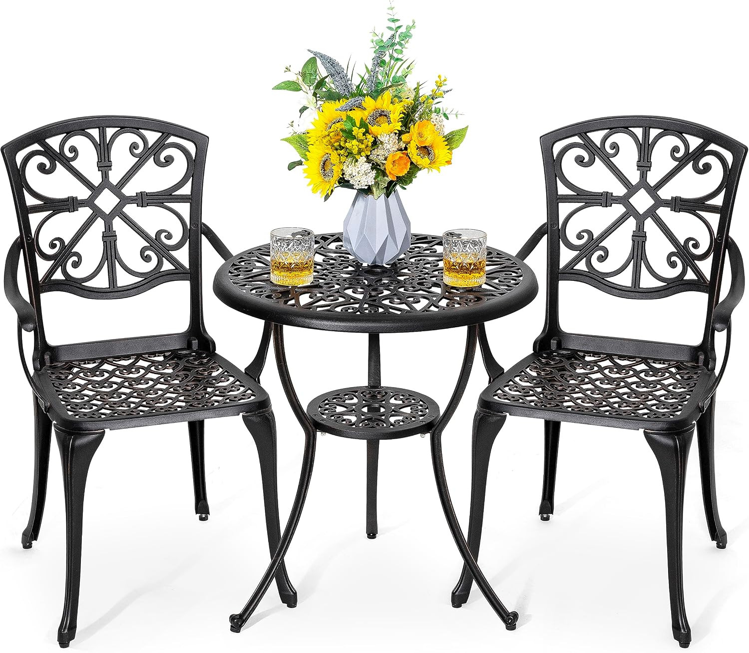 NUU GARDEN 3 Piece Outdoor Bistro Set Cast Aluminum Patio Set Bistro Table Set R