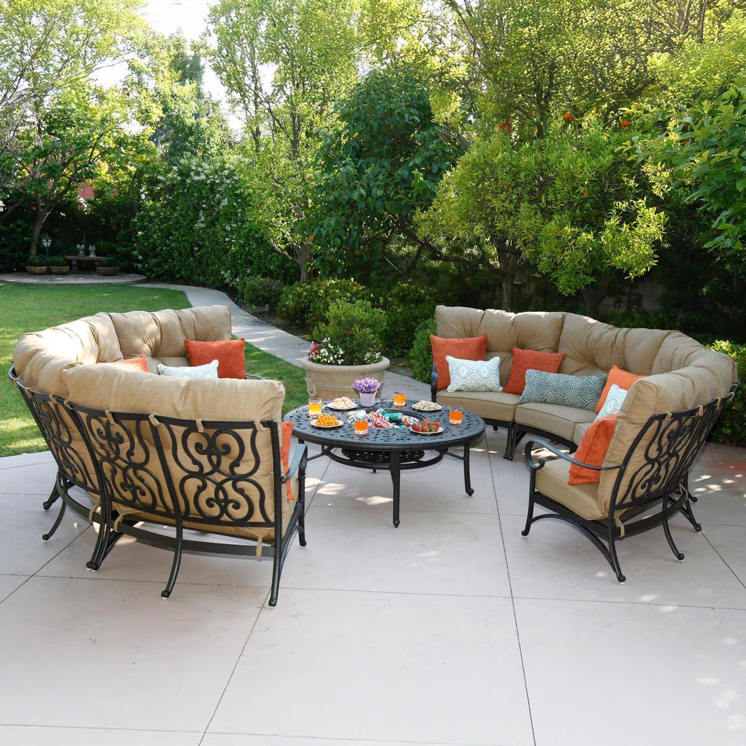 Santa Anita 9 Pc Cast Aluminum Sectional Seating Set 52-in Series 80 Table in