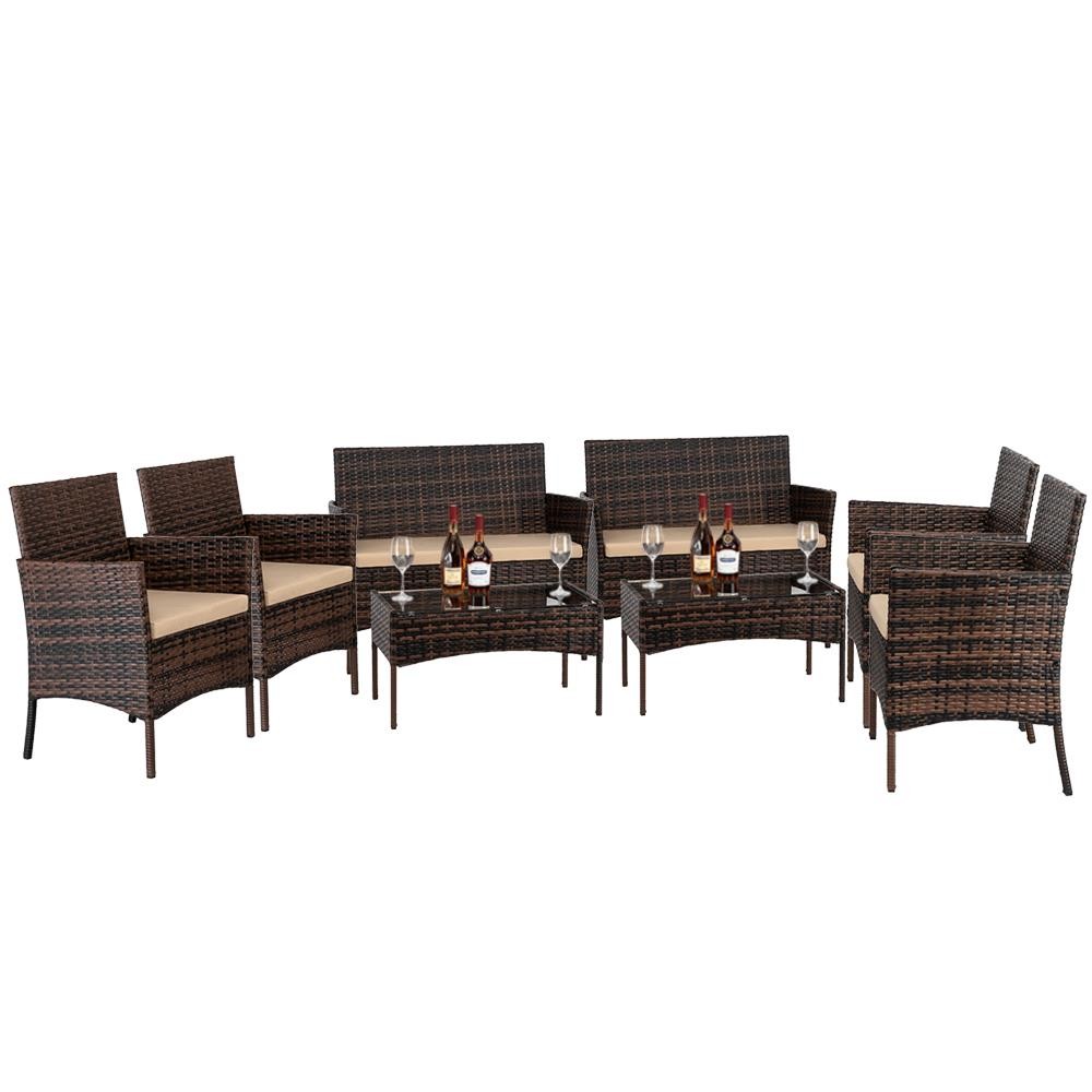 8 Pcs Outdoor Patio Lawn Sofa Set with Cushions Rattan Wicker Furniture Table