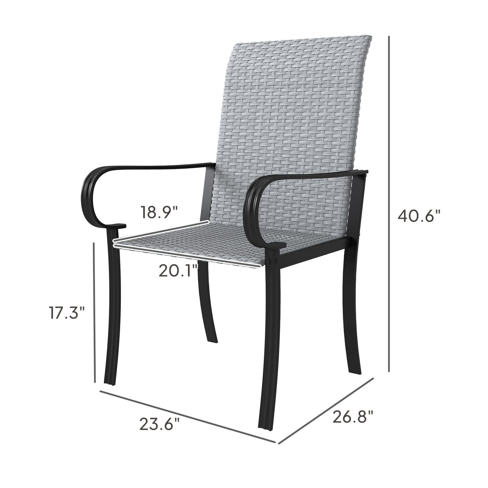 4-Piece Gray PE Rattan Rocking Chairs, Steel Frame, 265 lbs. Capacity