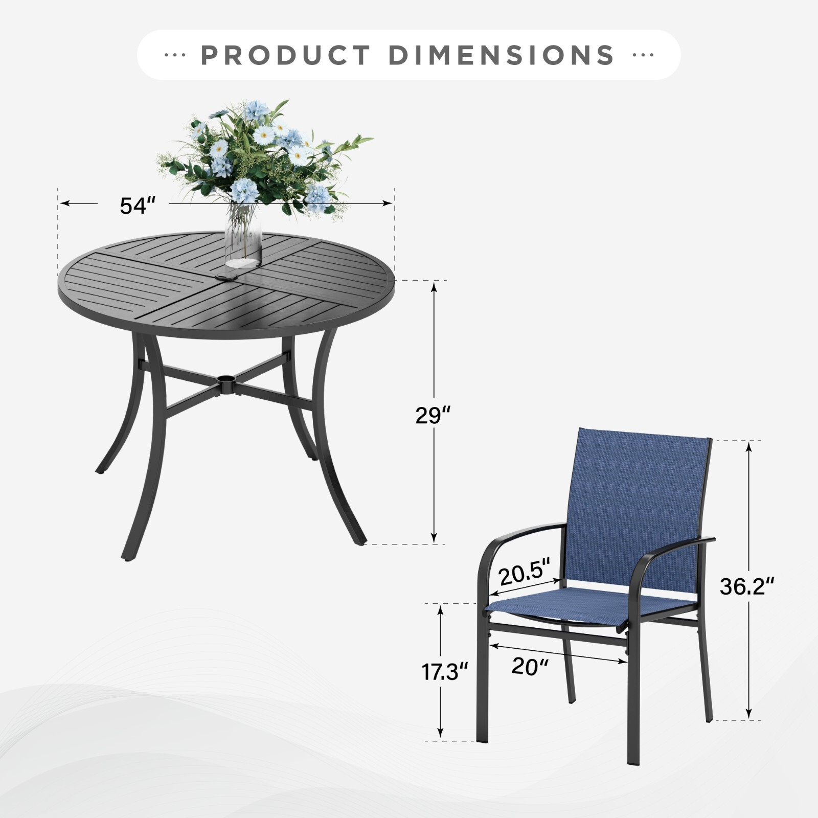 Outdoor Table Chairs Set Patio Dining Set Round Metal Table with Umbrella Hole