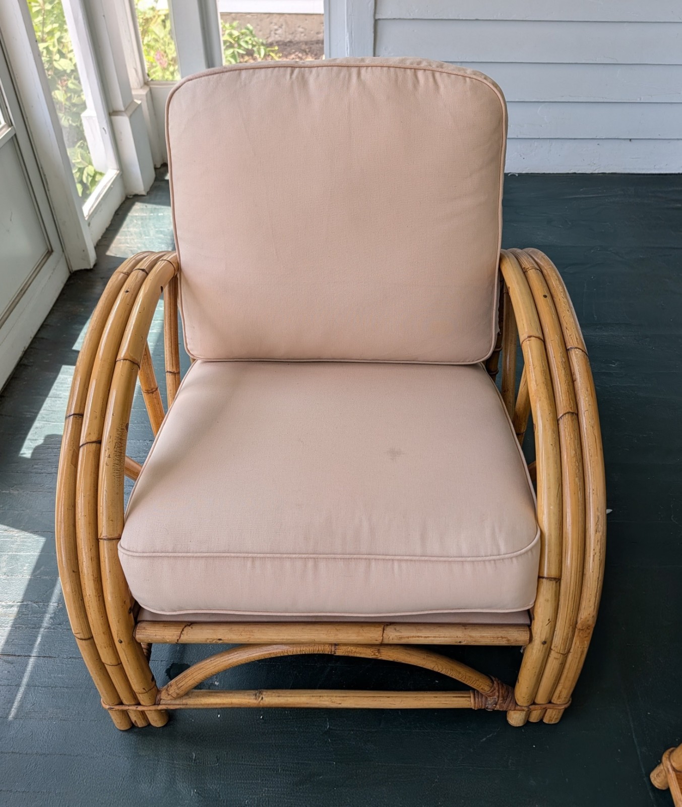 Ficks Reed Rattan Four-Piece Lanai GardenPatio Furniture Set with Beige Cushions