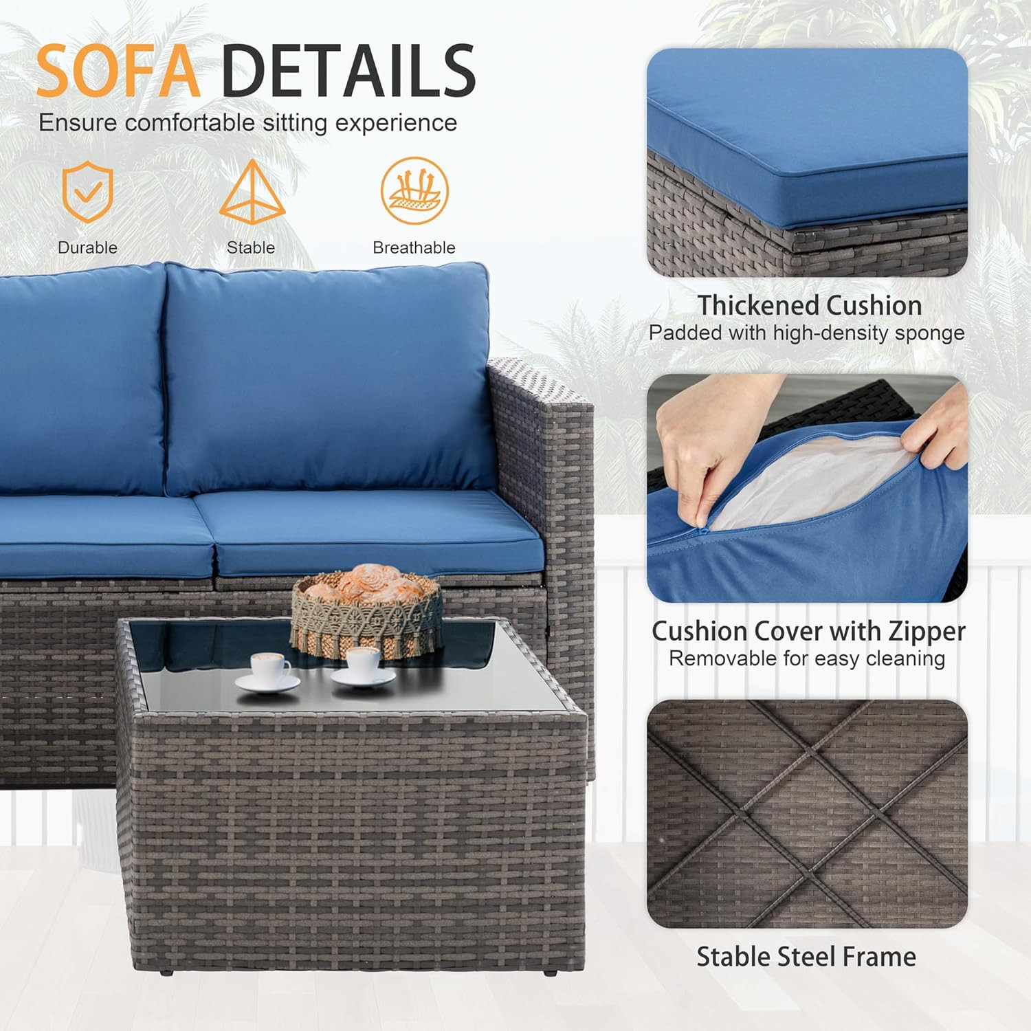 4 Pieces Patio Furniture Set, 2-In-1 Convertible Sectional Sofa & Chaise Lounge,