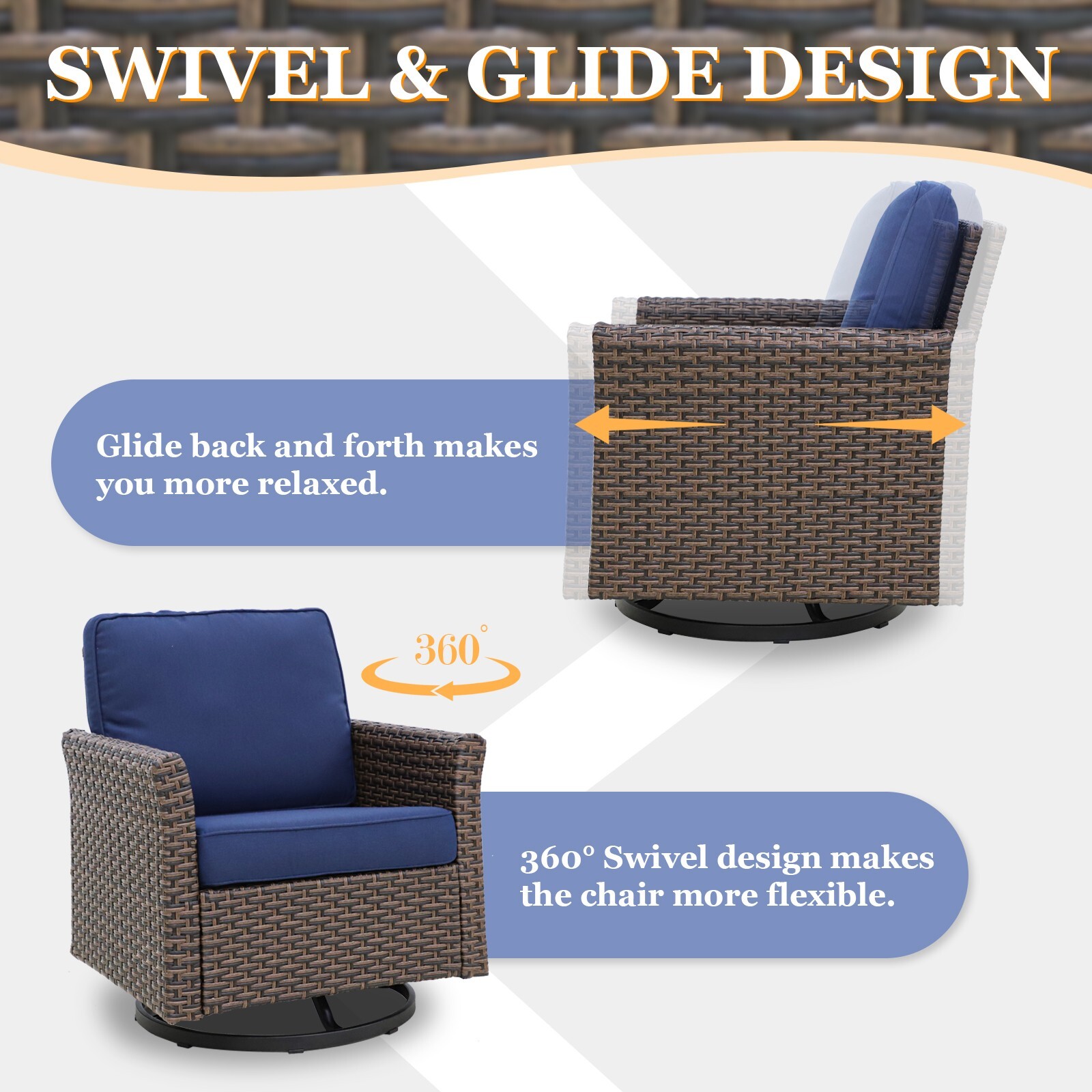 EAGLE PEAK 5PCS Wicker Outdoor Patio Furniture Set with Sofa,Chairs and Ottomans