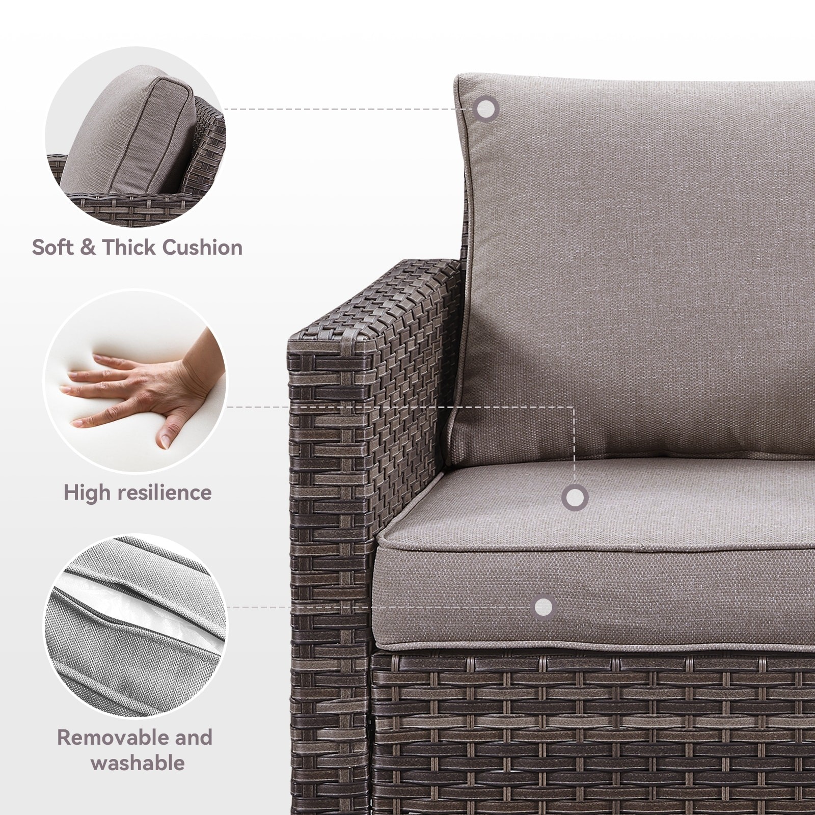 Outdoor 3-Seat Patio Wicker Sofa Grey – Grey