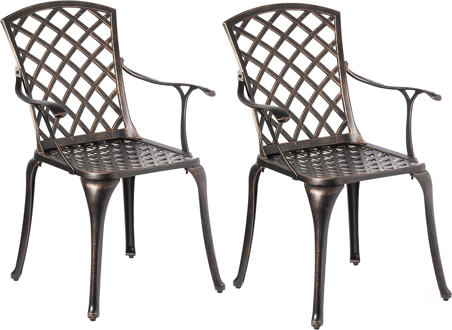 Indoor and Outdoor Patio Bistro Chairs with Armrest Bronze Dinning Set 2 Chairs,