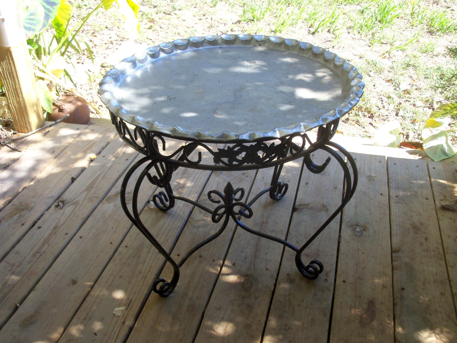 Vintage Wrought Iron Patio Table Copper Top Solid, Ornate, Folds