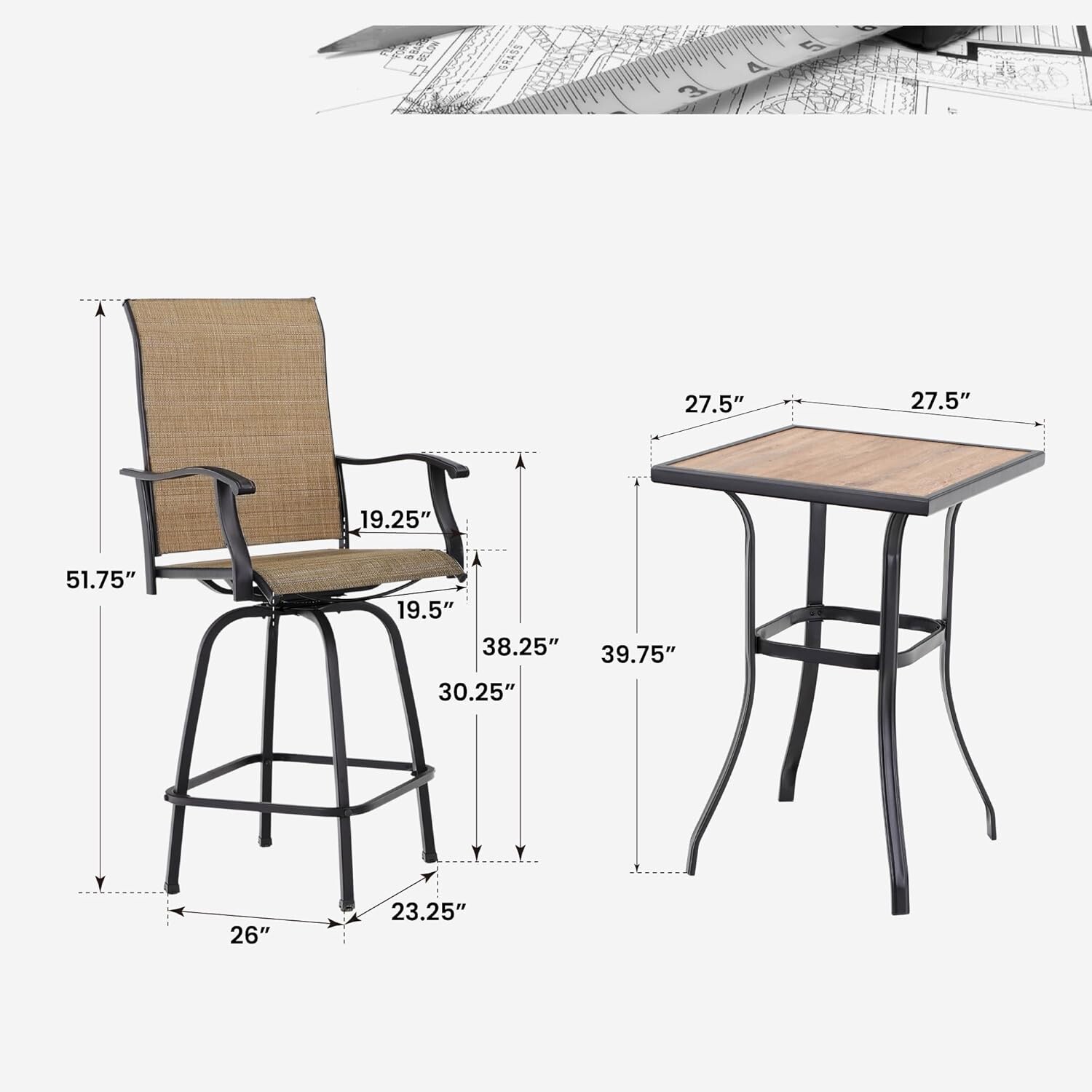 8 PCS Patio Bar Table Chair Set Swivel Bar Height Chair Bar Stools Outdoor Table