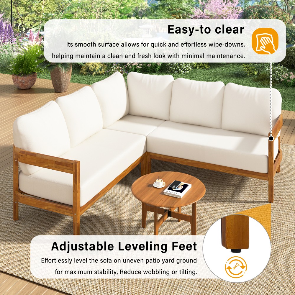 White Outdoor L-Shaped Patio Sofa Set with Cushions