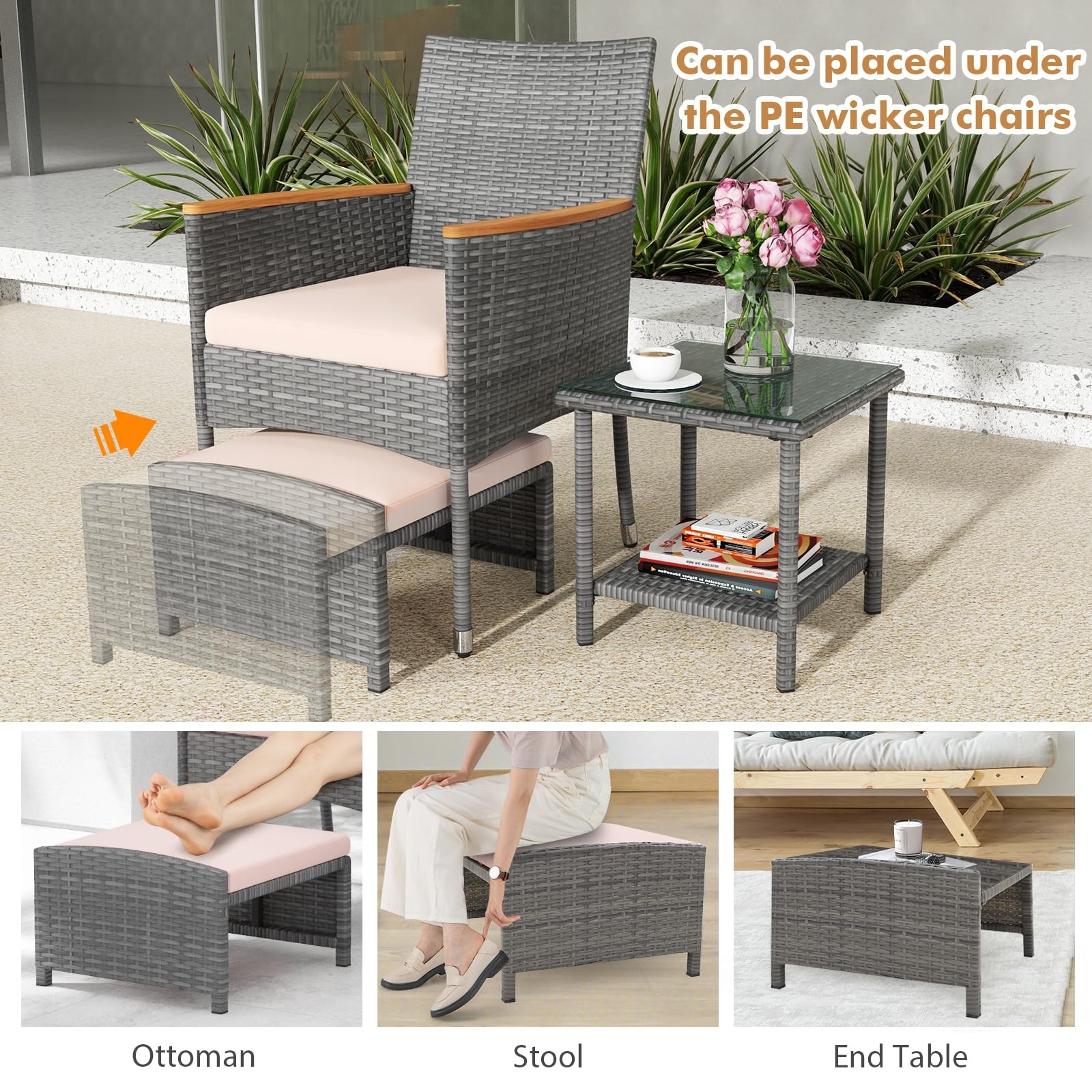 Juego De Sillas Con Cojines y Otomanas 5 Piezas Para Patio Exterior En Oferta