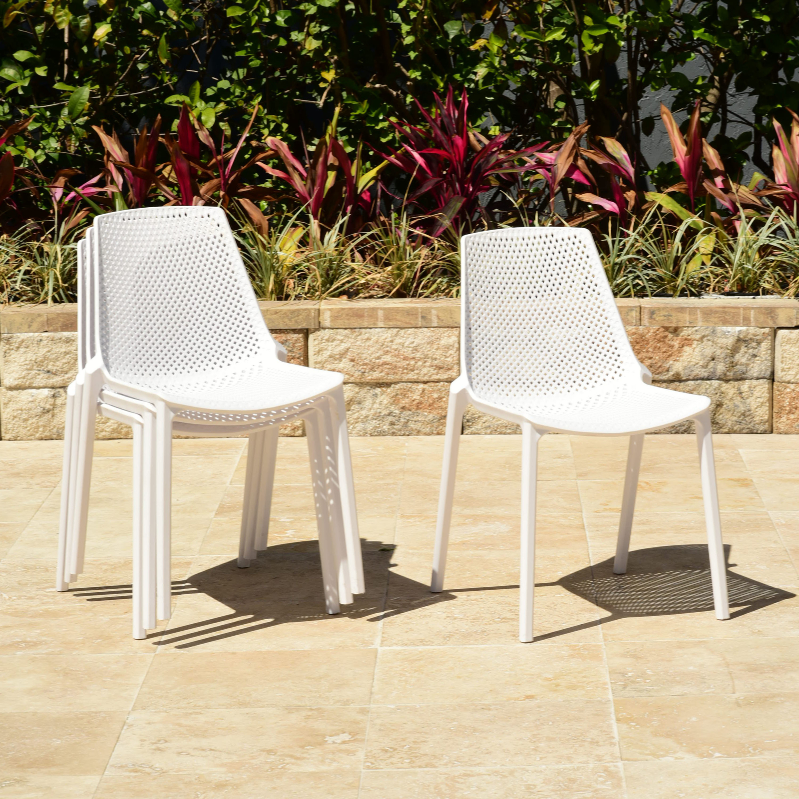 Amazonia Neuvy 7-Piece Outdoor Dining Set | Teak Finish | White Chairs