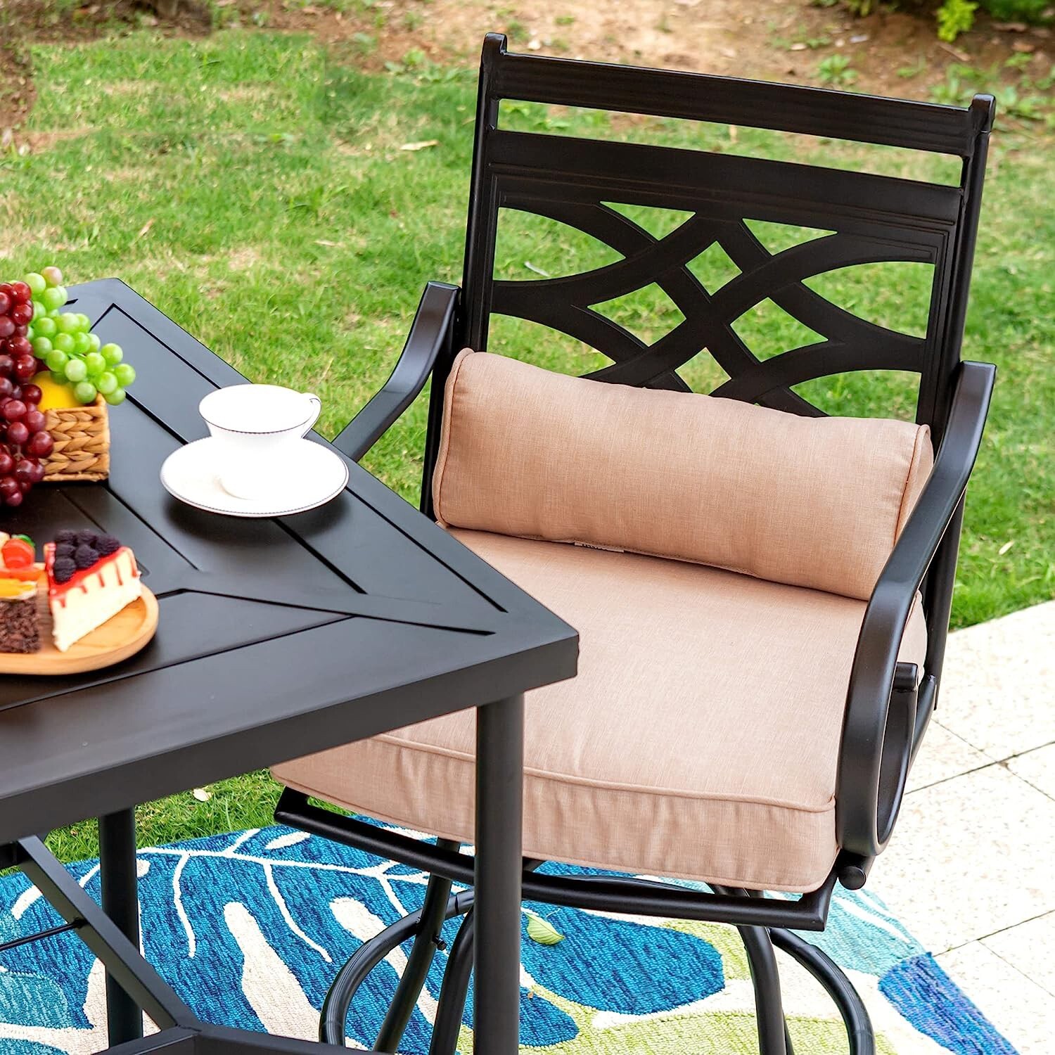 Patio Bar Table Chair Set of 3 Swivel Bar Height Chair Bar Chairs Outdoor Stools