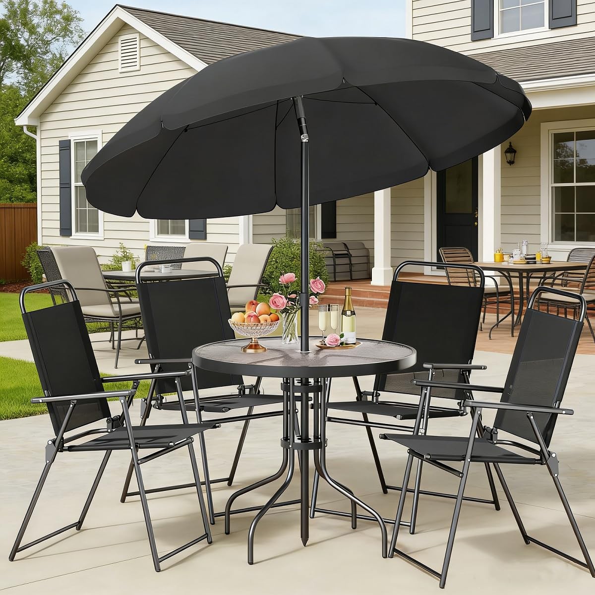 Shintenchi 6pc Patio Set Onyx Dining Table Chairs