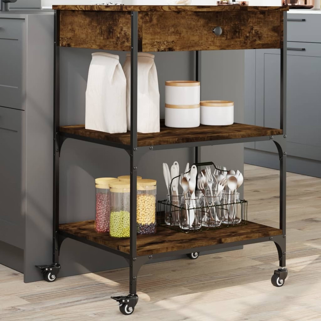 Kitchen Trolley Smoked Oak 23.6″x18.9″x35.2″ Engineered Wood