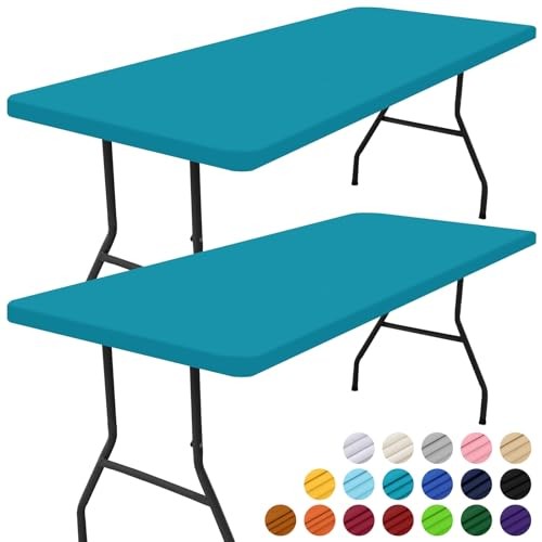 Rectangle Picnic Table Cloth 2 Pack, Waterproof Elastic 4FT – 30″ x 48″ Teal