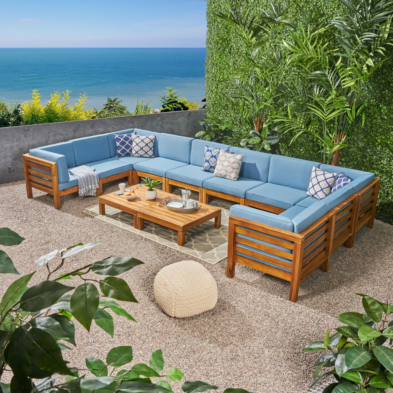 Ravello Outdoor U-Shaped Sectional Sofa Set with Coffee Tables