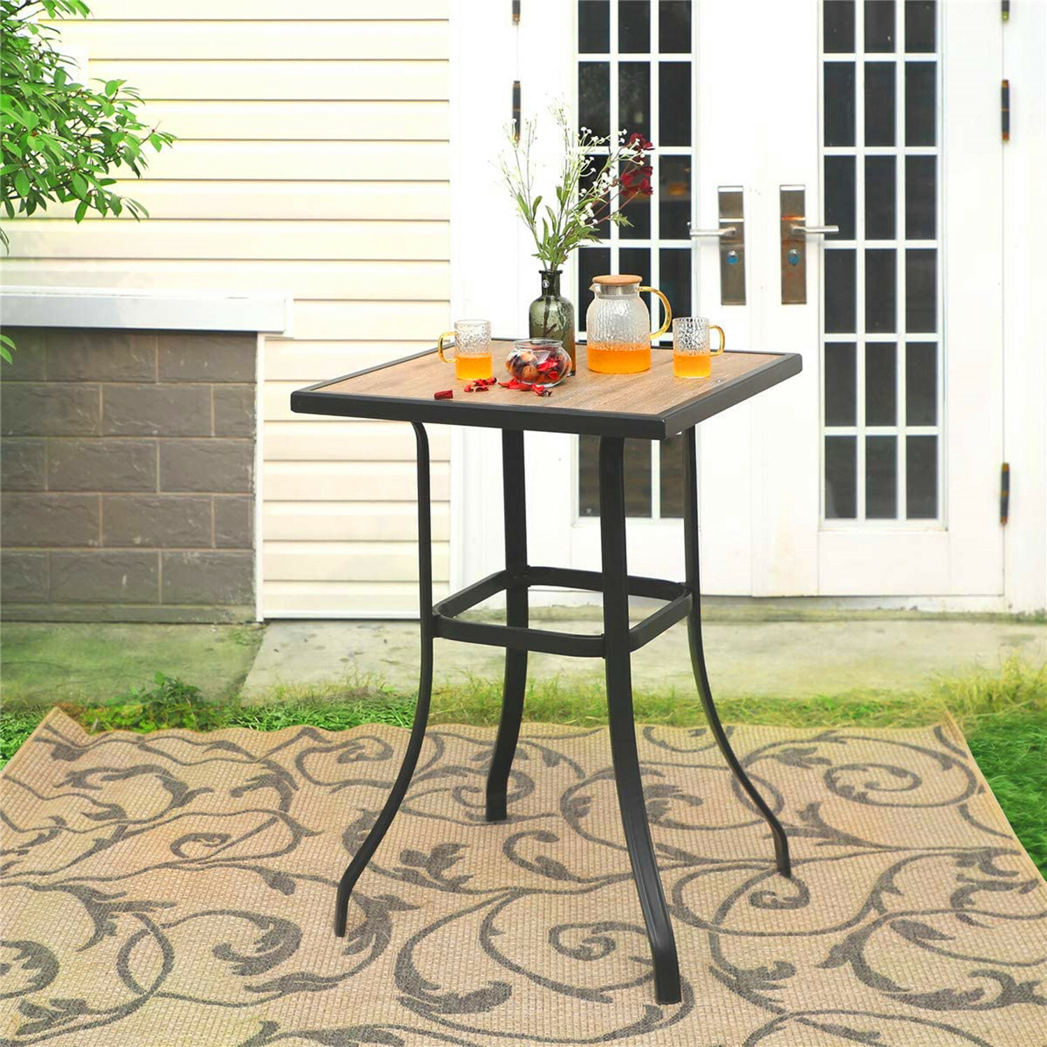 5 Piece Bar Table Chair Sets Patio Outdoor Swivel Bar Height Chairs Tall Table