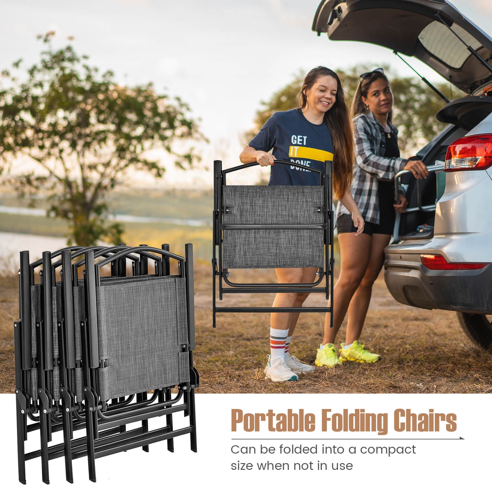 Patio Dining Set for 4 Folding Chairs & Dining Table Set with Umbrella Hole