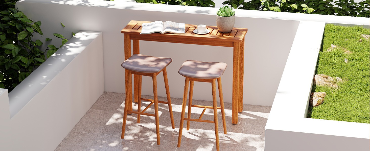 Narrow Outdoor Dining Table, Solid Wood Furniture Patio Console Table with
