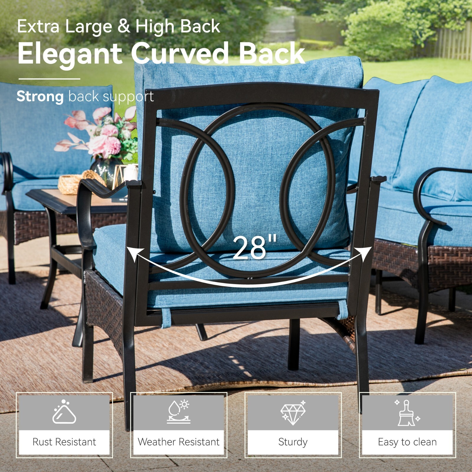 4Seats Outdoor Modern Patio Furniture Set Wicker Sofa Conversation Set for Porch