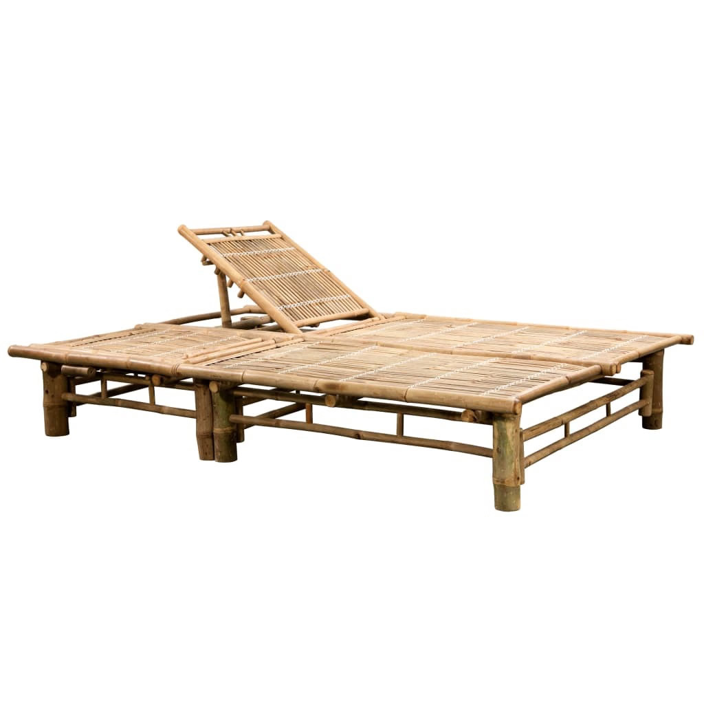 Sun Lounger Taupe Bamboo and Polyester 2-Person
