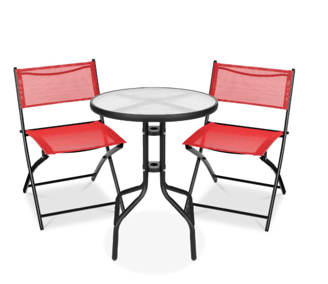 Best Choice Products 3pc Outdoor Bistro Set Tempered Glass Folding Red