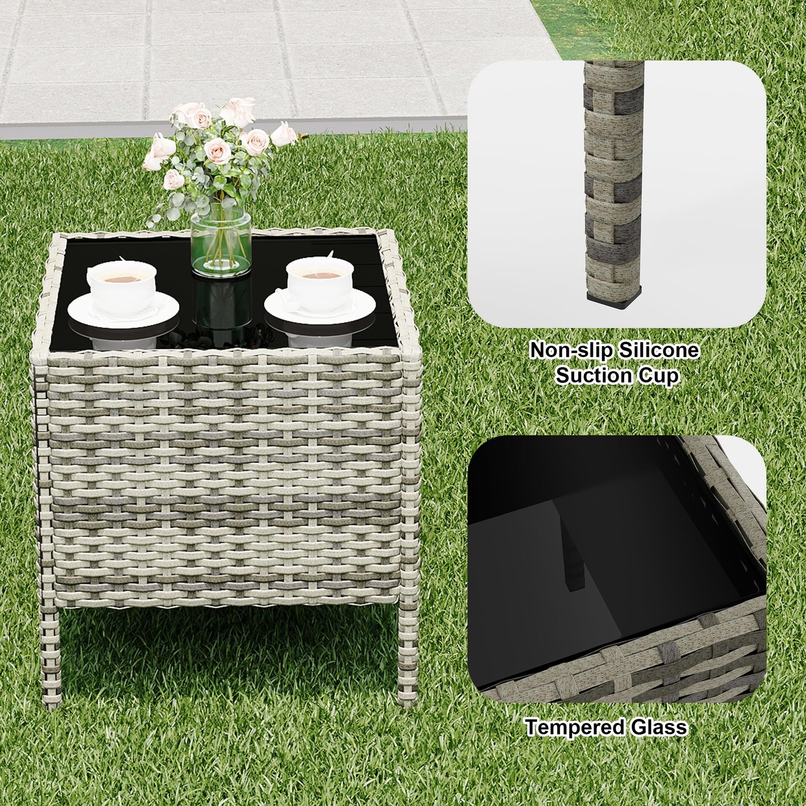 3pcs Outdoor Patio Furniture Set PE Rattan Wicker Chairs with Waterproof Cushion