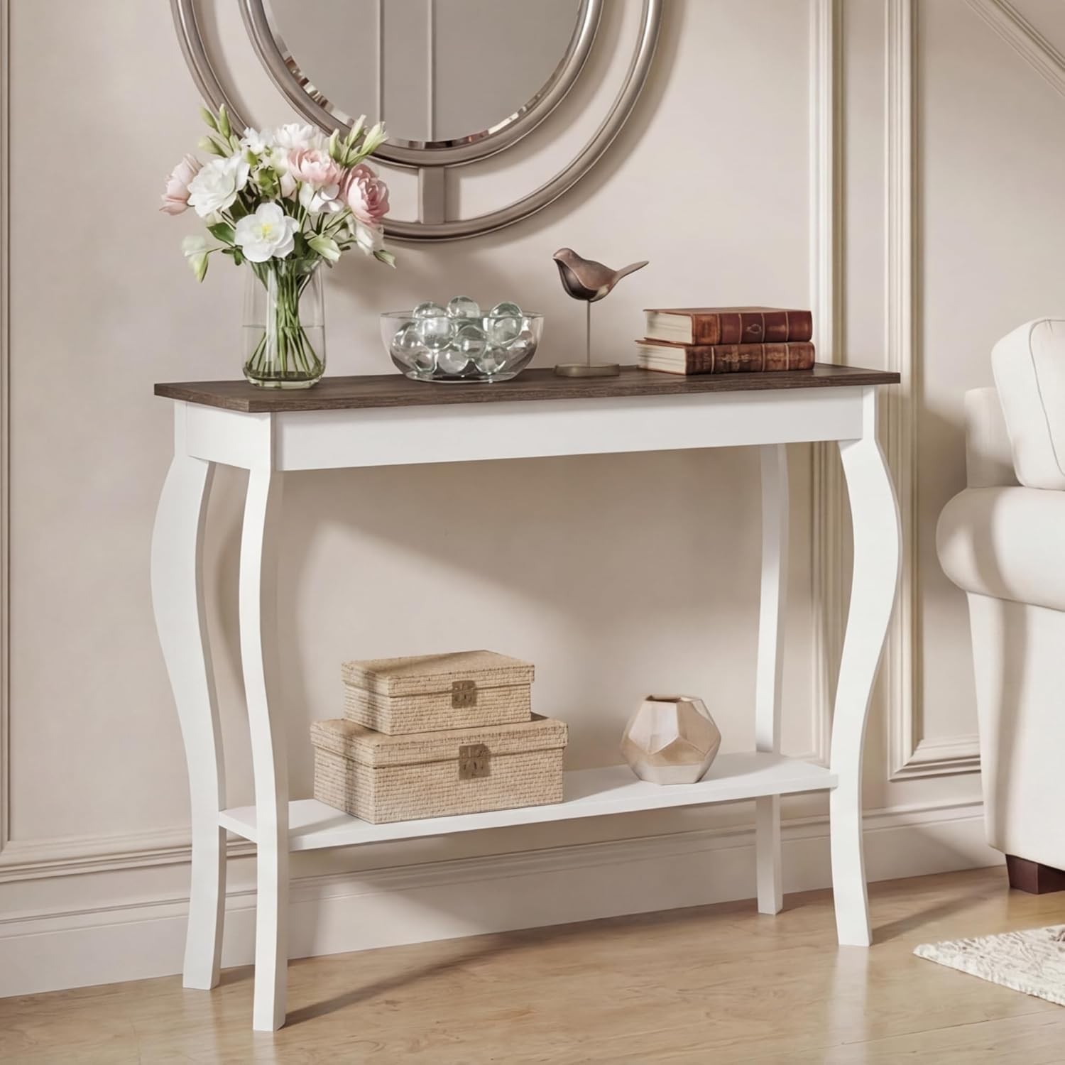 Narrow Farmhouse Console Table, Chic Accent Sofa Table, Entryway