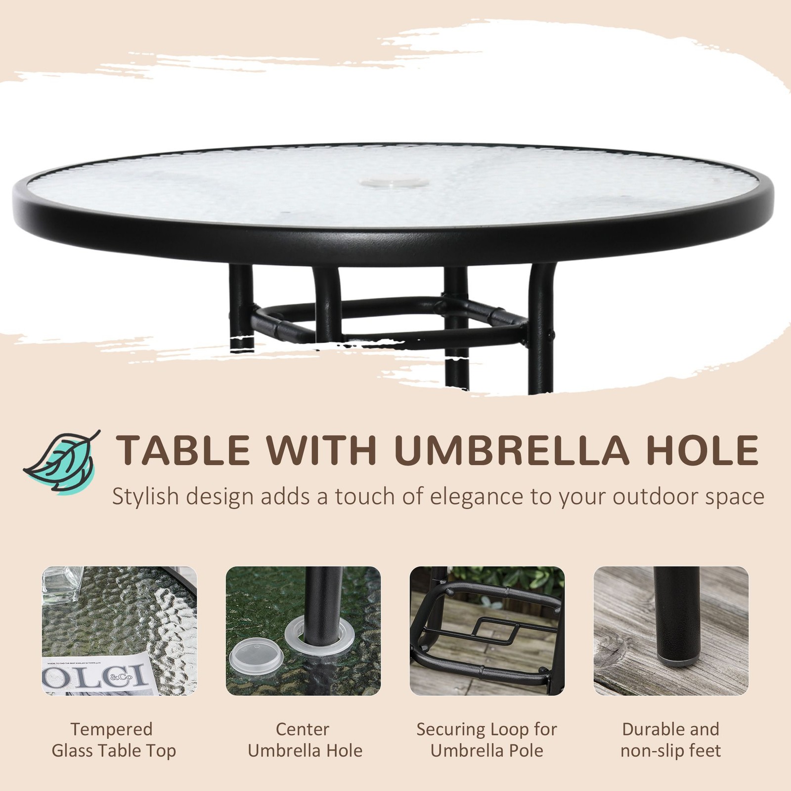 4-Pc Outdoor Bar Set: Steel Frame, Wave Textured Glass Table, 2 Mesh Chairs