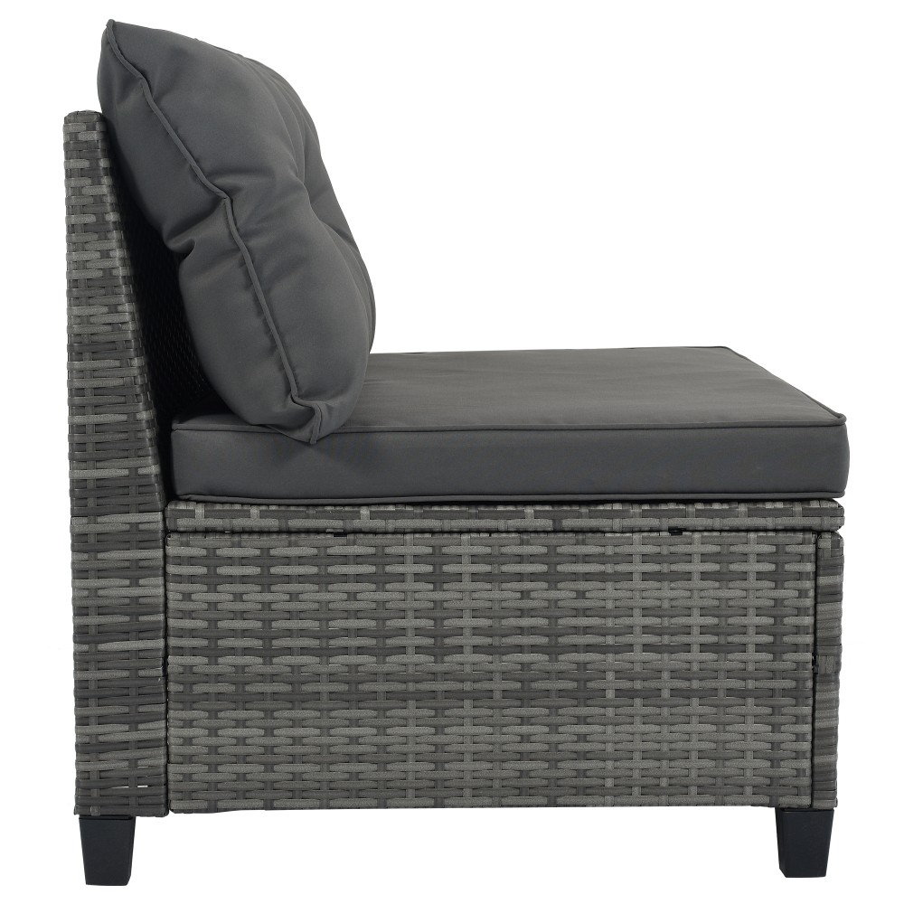 Half-Moon Outdoor Sofa Set 8-pc w/ Coffee Table, PE Rattan, Gray Cushions, Patio