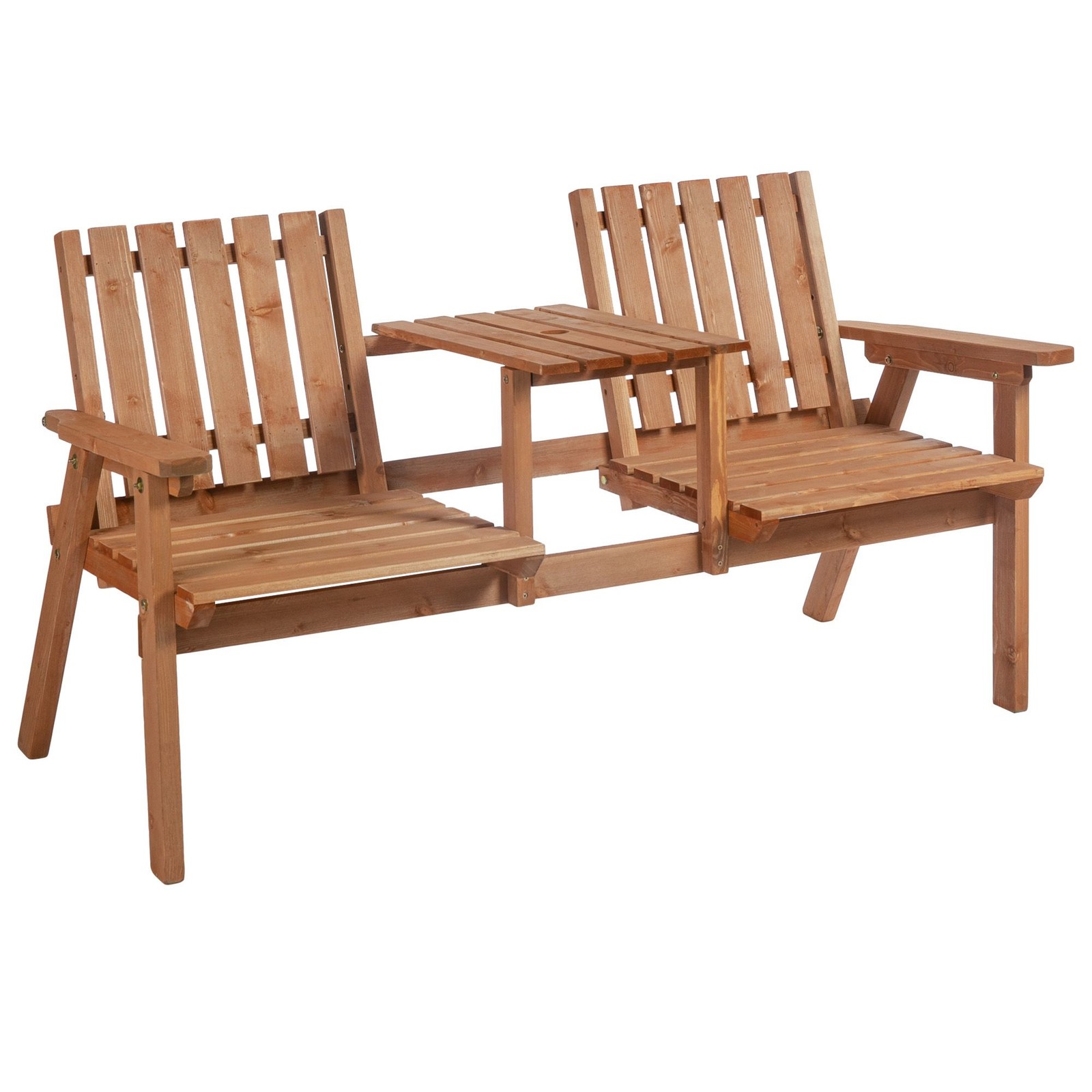 Wooden Outdoor Love Seat w/ Table & 1.75″ Umbrella Fit, Orange, 550lb