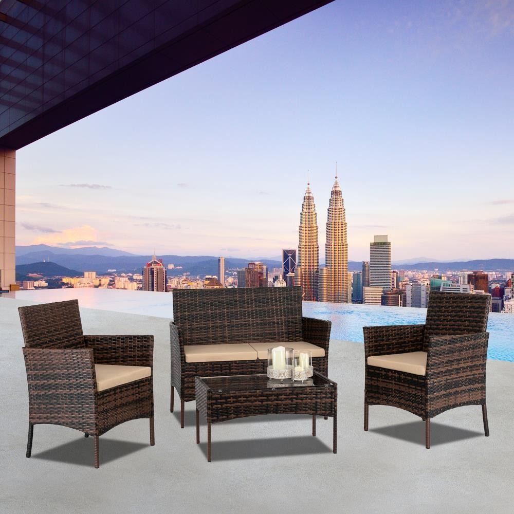 8 PCS Patio Rattan Sofa Set Outdoor Patio PE Cushioned Couch Wicker Furniture