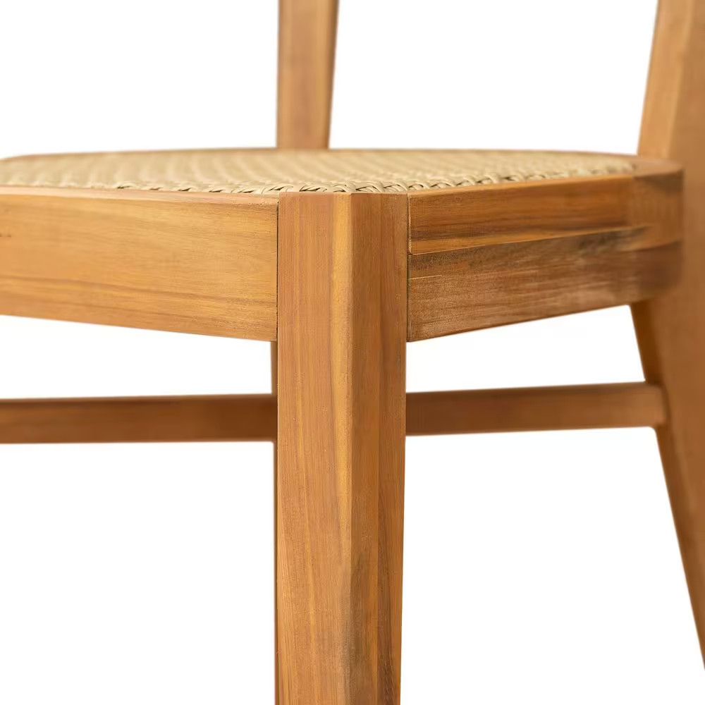 Ellery Rustic Teak Finish Solid Wood Outdoor Dining Chairs with Light Brown Wick