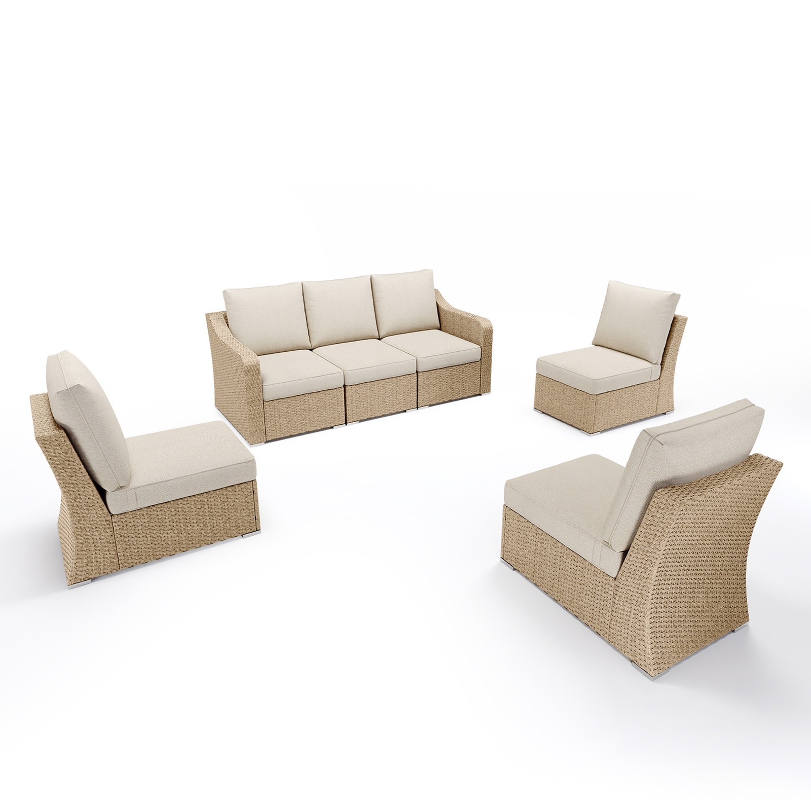 Patio Furniture 6 PCS Rattan Sofa Set Modular Sectional Wicker Couch w/ Cushions