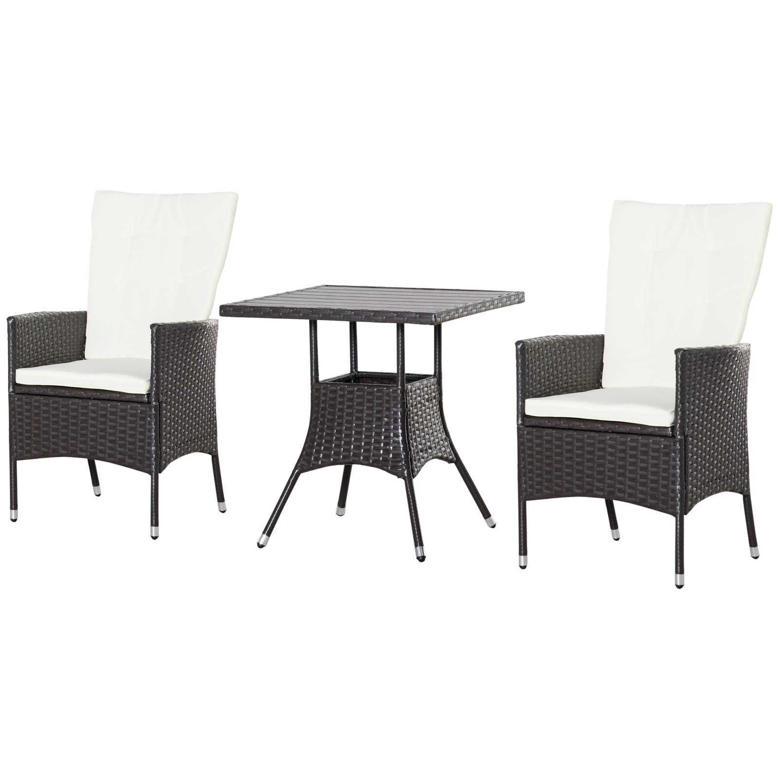 3pcs Patio Reclining Chair Set Rattan Wicker Furniture, Armchairs, Table, White