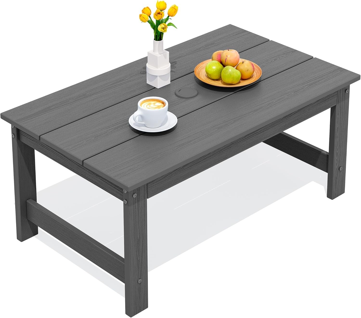 HDPE Patio Coffee Table, Rectangle Outdoor Coffee Table, All-Weather Coffee Side