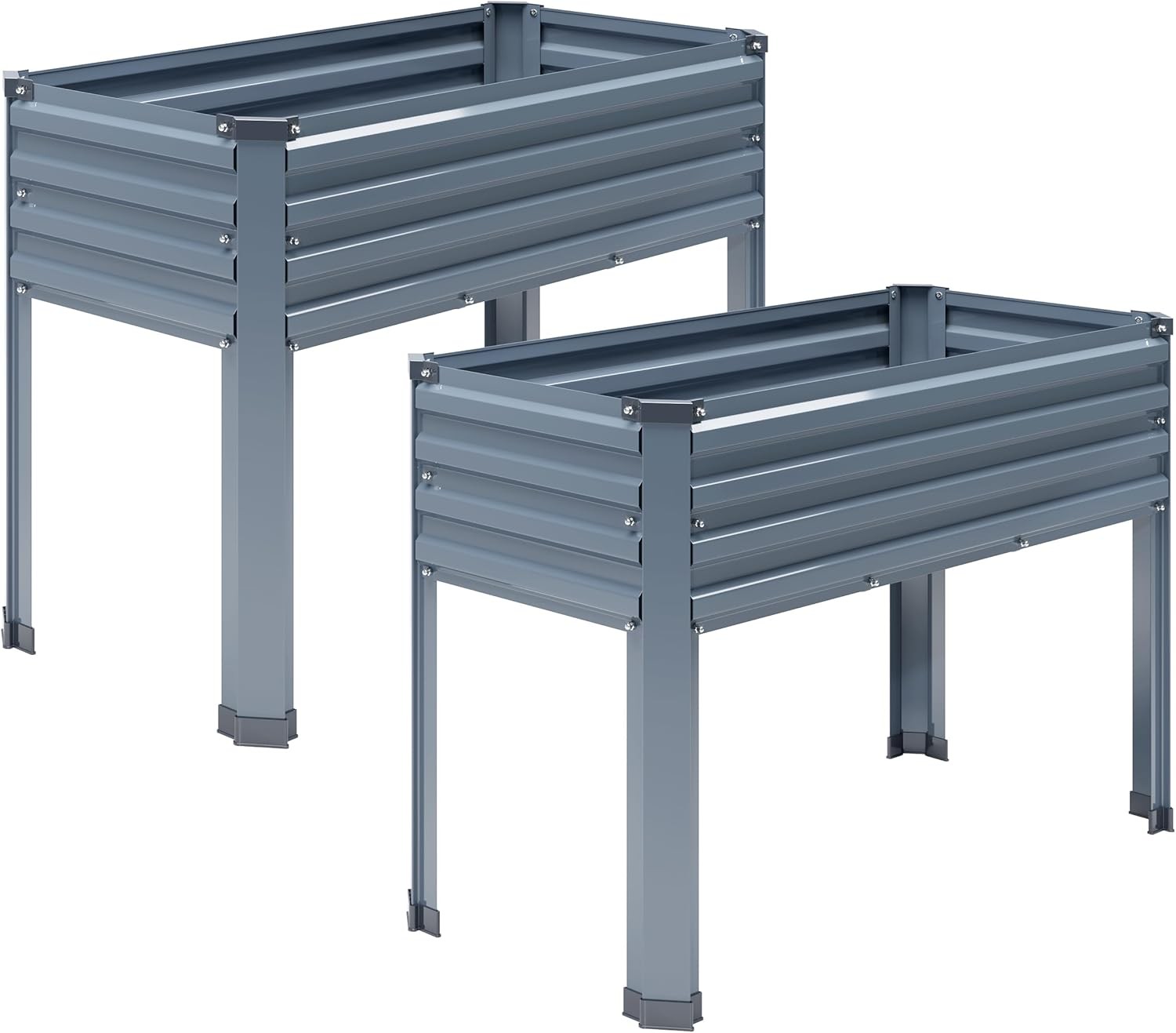 2 PCS Elevated Planter Box 48x18x30in Galvanized Grey